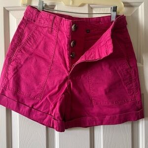 Cabi High-Rise Pink Button-Front Shorts